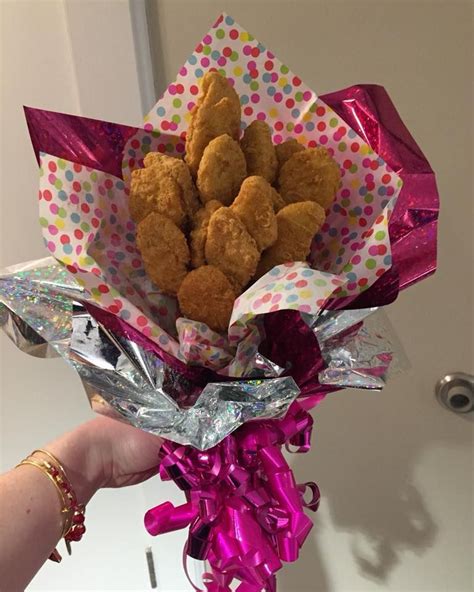 I made this chicken nugget bouquet for my roommate's 23rd birthday because chicken nuggets are ...