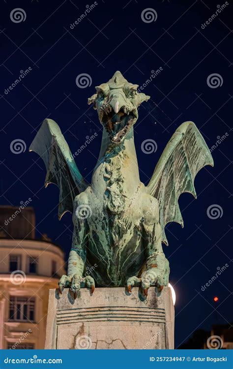 Dragon at Night in Ljubljana Stock Image - Image of monument, mouth: 257234947