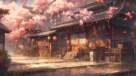 Traditional Chinese House Cherry Blossom Live Wallpaper - MoeWalls