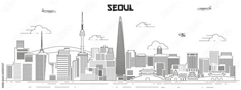 Seoul skyline line art vector illustration Stock Vector | Adobe Stock