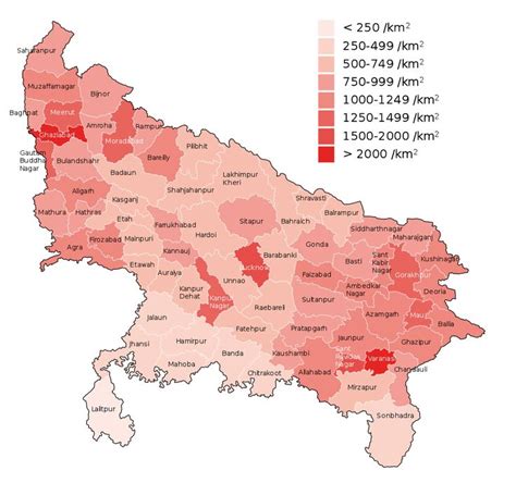 Population density of Uttar Pradesh, India, according to districts ...