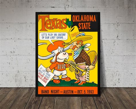 1963 UNIVERSITY OF TEXAS Longhorns Vs. Oklahoma State Cowboys Print Vintage Football Decor ...