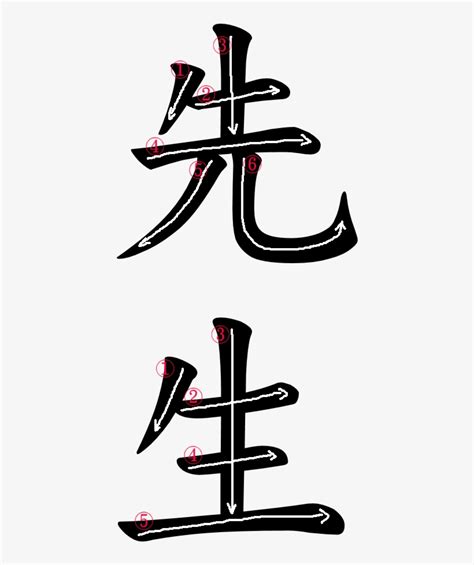 Kanji Stroke Order For 先生 - Japanese Kanji For Sensei Transparent PNG ...