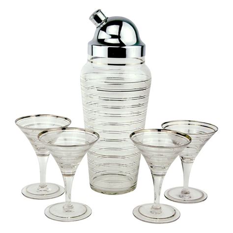 Vintage Art Deco Platinum & Frost Stripe Cocktail Shaker & Martini ...