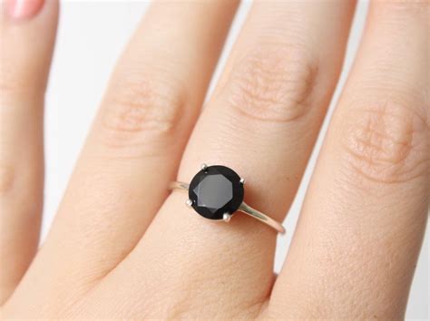 8mm Round Black Spinel Solitaire Ring