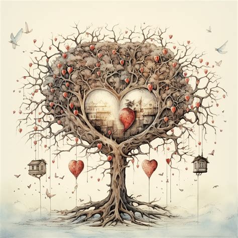 Love Heart Valentine Tree Drawing Free Stock Photo - Public Domain Pictures