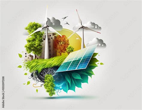 Renewable energy background with green energy as wind turbines and ...