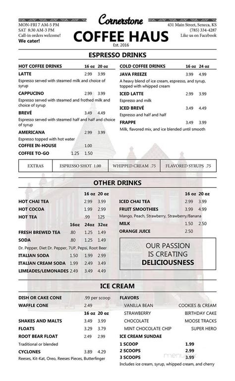 Menu of Cornerstone Coffee Haus in Seneca, KS 66538