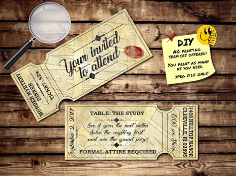 MURDER MYSTERY Ticket Invitation-diy Printable Invite Front & - Etsy