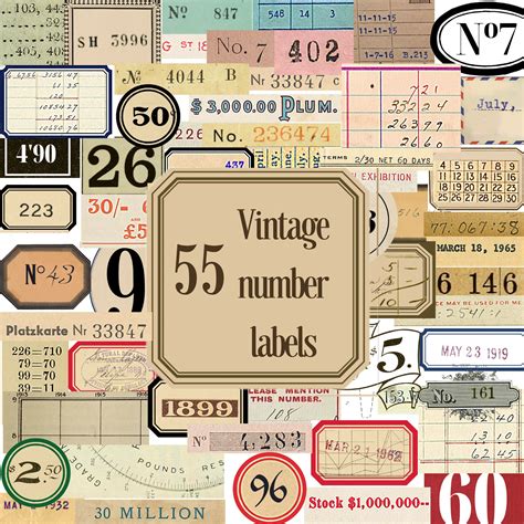 55 Printable Vintage Number Labels Digital Junk Journal Label Kit ...