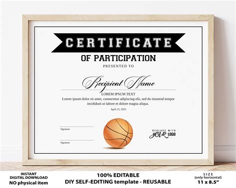 Editable Basketball Certificate Template - Printable Word Searches