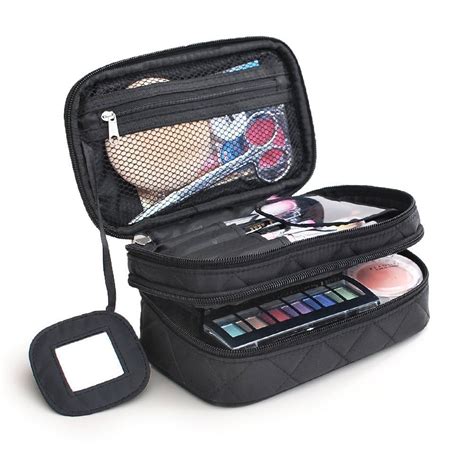 MONSTINA Cosmetics Bag,Double Layer Makeup Bag, With Mirror, Brush Bags Travel Organizer ...