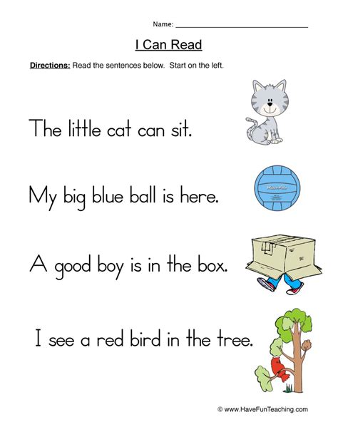 Simple Sentences Reading Practice Worksheet - Have Fun Teaching