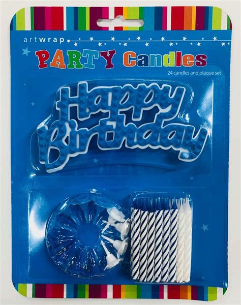 Blue Candles With Plaque 24pk