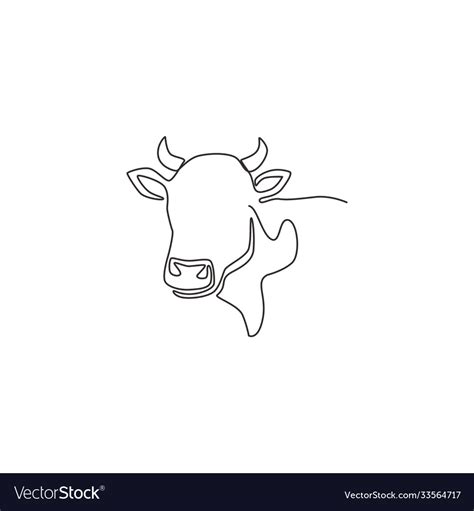 Single continuous line drawing plump cow head Vector Image