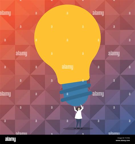 Person Standing and Raising Up Arms Holding Big Yellow Lightbulb for Ideas Design business Empty ...