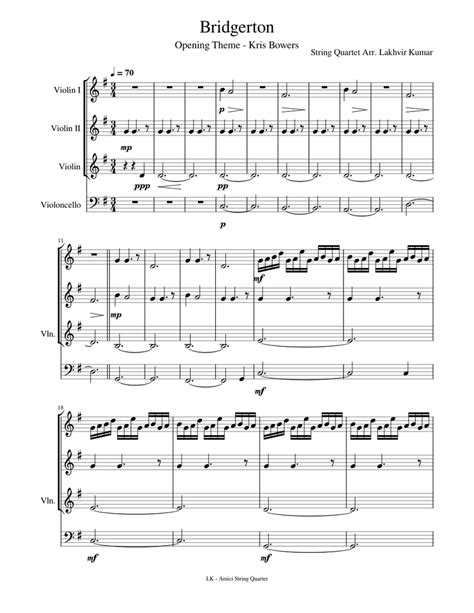 Bridgerton Theme Sheet music for Violin, Cello (String Quartet ...