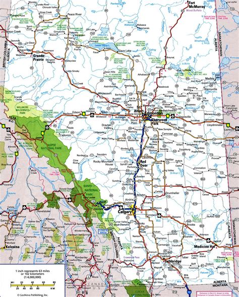 Free road map of Alberta province Canada detailed large scale with cities