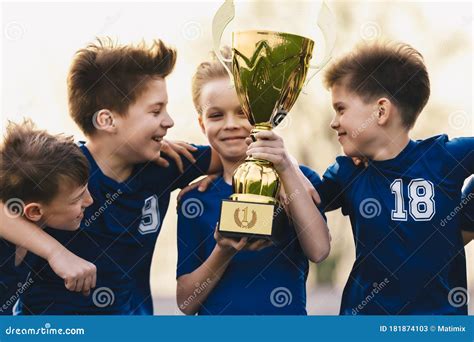 Happy Kids in Sports Team Celebrating Success in School Tournament ...