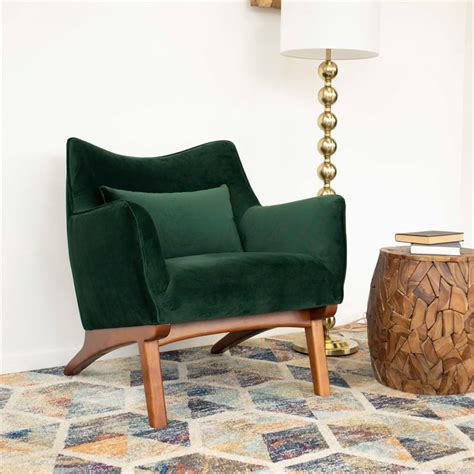 Mid Century Modern Gatsby Green Velvet Accent Chair - Walmart.com ...