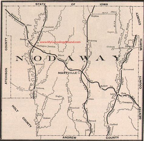 Nodaway County Missouri Map 1904 Maryville, Hopkins, Brlington Junction, Quitman, Skidmore ...