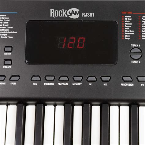 RockJam 61-Key Compact Keyboard with Sheet Music Stand, Power Supply, Piano Note Stickers and ...