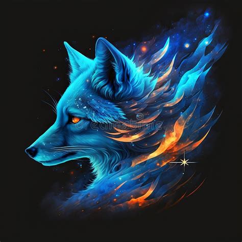 Spirit of the Blue Fox Illustration on Black Background. Stock ...