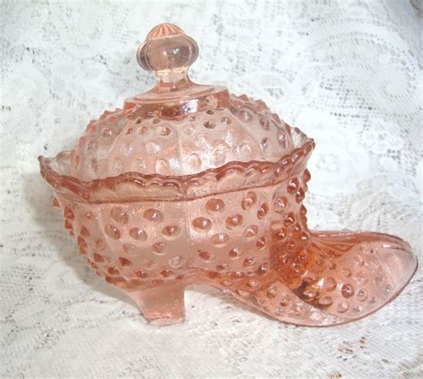 Fenton Pink Glass Hobnail slipper shoe w lid Perfect and Beautiful! Trinket Dish | Pink glass ...