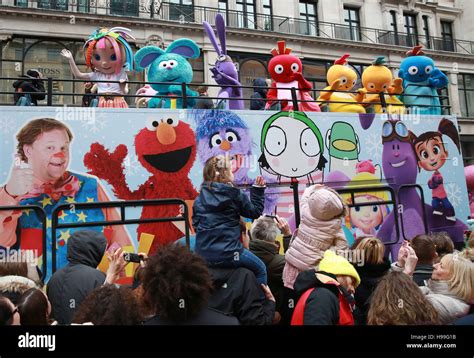 EDITORIAL USE ONLY Stars of CBeebies at the second annual Hamleys Christmas Toy Parade on Regent ...