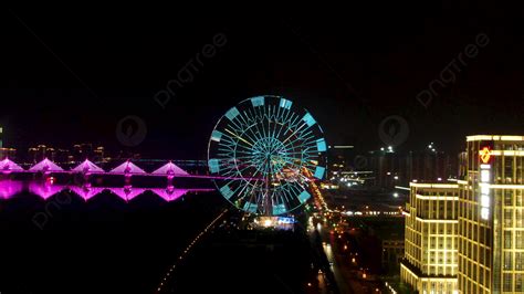 Aerial Photography Of Nanchang Star Ferris Wheel Night View Background ...