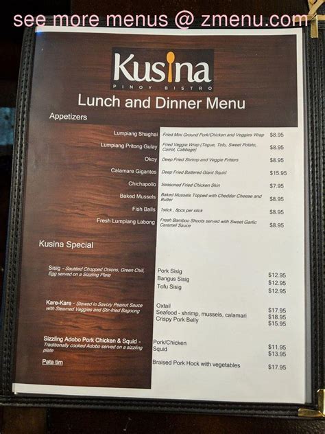 Menu at Kusina Pinoy Bistro restaurant, New York City, 69-16 Roosevelt Ave