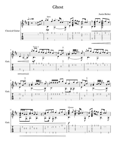 Ghost by Justin Bieber (Fingerstyle Arrangement) Sheet music for Guitar ...