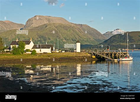 Entrance to Caledonian Canal at Corpach West Highlands of Scotland with Ben Nevis providing ...