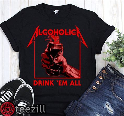 Pew Pew Alcoholica Drink 'em All Shirt Metallica, Home Sport, Mens Tank Tops, Mens Tops, Unique ...