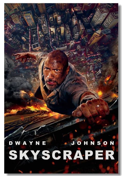 Custom Canvas Wall Decor Skyscraper Movie Poster The Rock Dwayne Johnson Wall Sticker Mural Bar ...