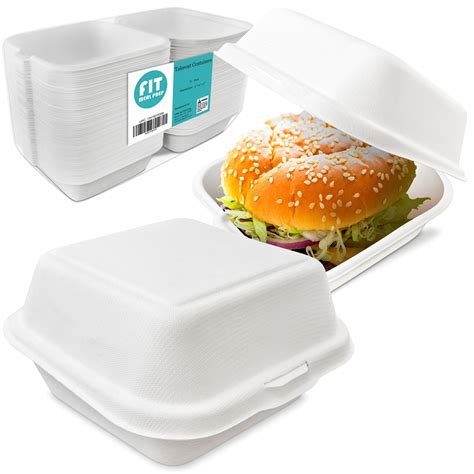 [75 Pack] 6x6x3” Clamshell Food Containers with 1 Compartment - Compostable Take Out Box, 100% ...