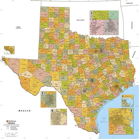 Buy Texas Zip Code and County Map - Shows All 254 Counties of Texas and Over 1900 Zip Codes ...