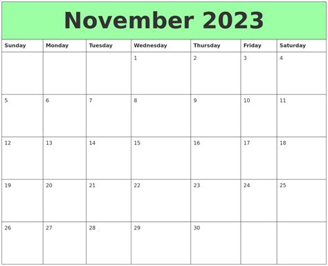 November 2023 Printable Calendars