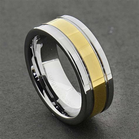 Tungsten Carbide Ring Comfort Fit Wedding Band Men Silver Gold Black ...