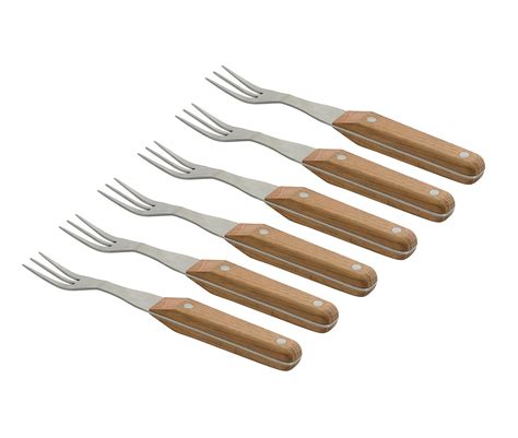 BergHOFF Studio Set of 6 Stainless Steel Steak Forks with Oak Wood Handles, Silver, 22x15.5x3 cm ...