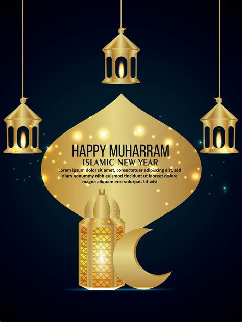 Happy muharram islamic new year with golden lantern and moon 2391977 Vector Art at Vecteezy