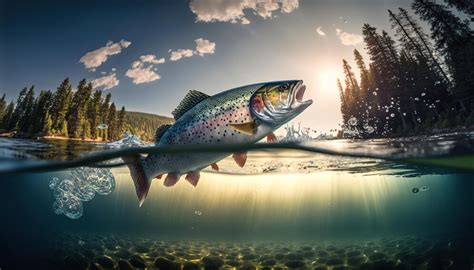 Premium Photo | Rainbow trout splashing in the river fishing fish spawning season trout jumping ...