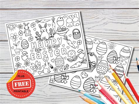 Printable Easter Doodle Coloring Pages Egg Placemat Activity - Etsy