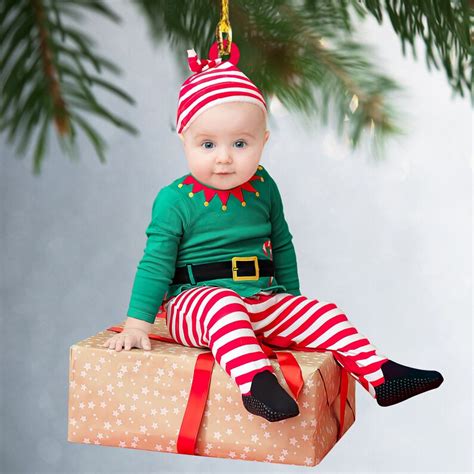 Baby Elf Ornament, Custom Baby Face for Christmas, Green Elf Costume ...