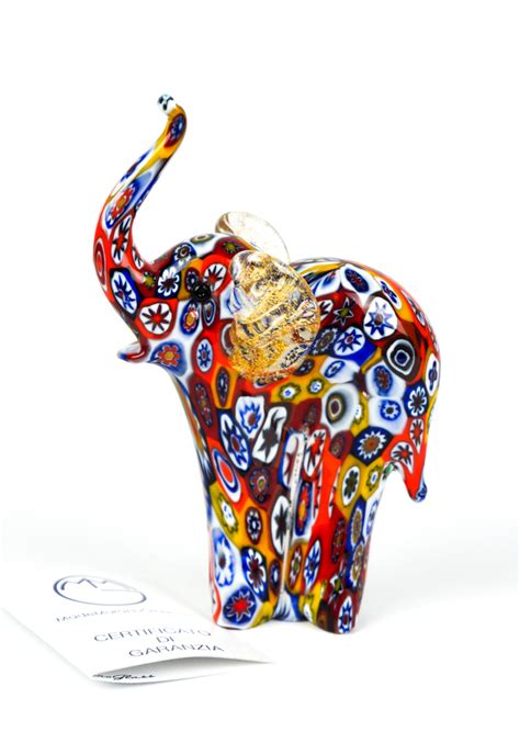 Fanty - Murano Glass Elephant With Murrina Millefiori "Pasteo" - Made ...