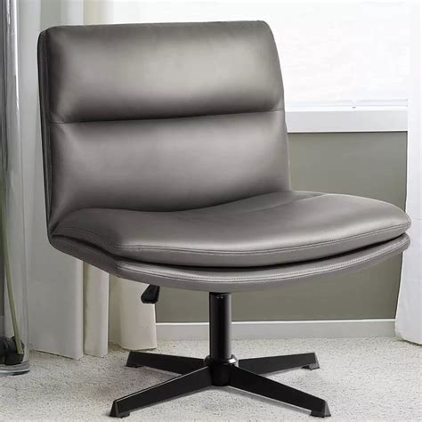 PUKAMI Armless Desk Chair No Wheels, PU Leather Wide Seat Task Chair