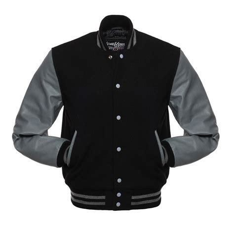 Jacketshop Jacket Black Wool Grey Leather Varsity Jackets