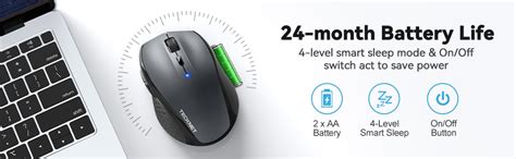 TECKNET Bluetooth Mouse, 3000DPI Wireless Mouse, 24 Month Battery Life