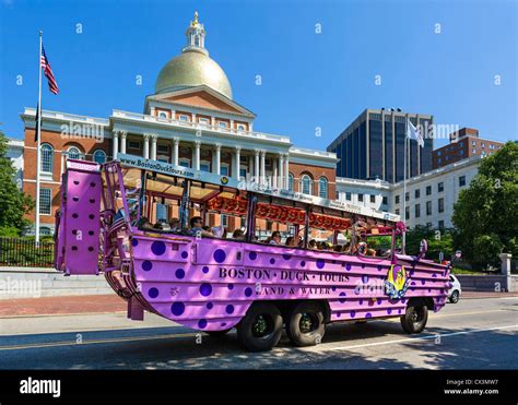 Boston Duck Tours amphibious tour bus in front of the Massachusetts ...