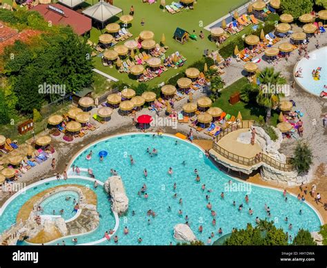 Aerial view of Piani di Clodia Camping, campsite, swimming pool and sun ...